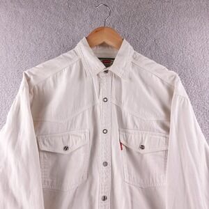 Vintage Levi's Mens White Western Denim Long Sleeve Shirt Size Medium Pearl Snap